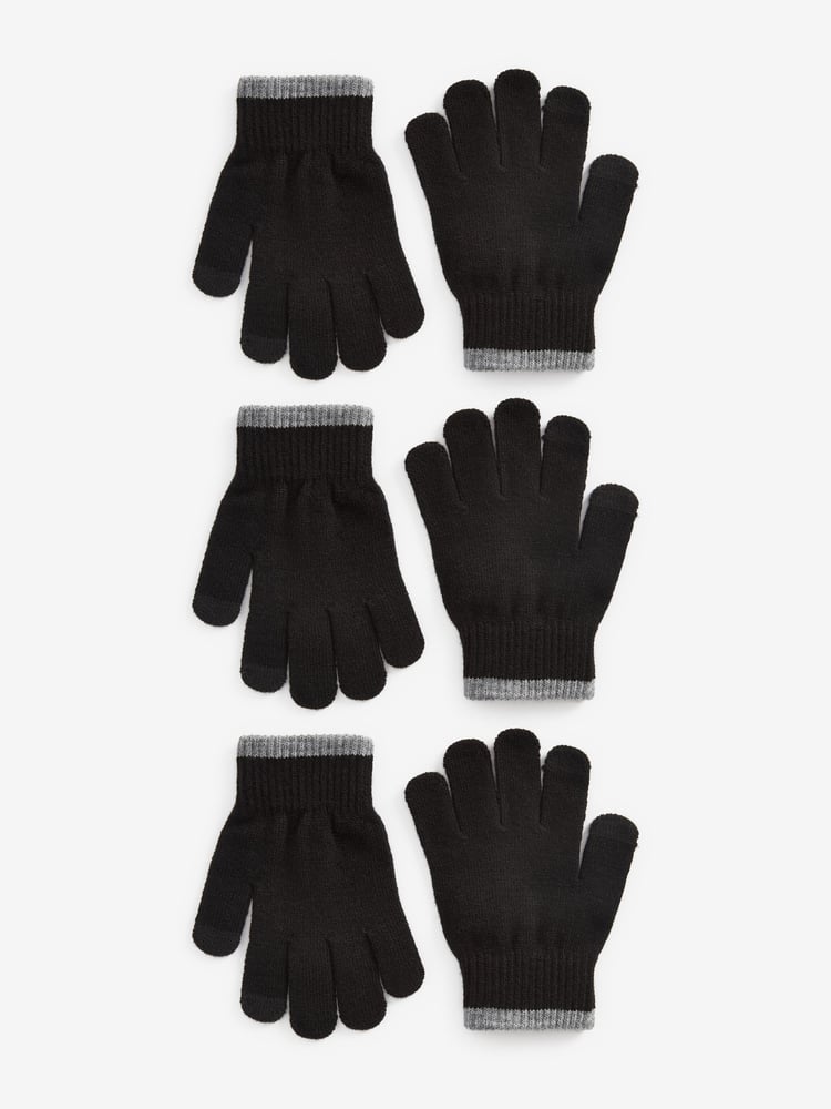 Black 3 Pack Touch Tip Magic Gloves (3-16yrs) - Image 1 of 2