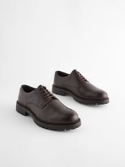 Brown Leather Cleated Sole Derby Shoes - Image 2 of 6