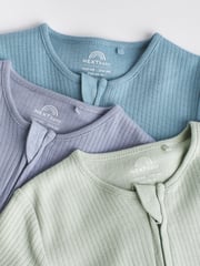 Blue / Grey Baby Zip Sleepsuits 3 Pack (0-3yrs) - Image 4 of 8