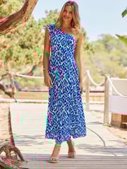 Sosandar Blue One Shoulder Maxi Dress - Image 1 of 5