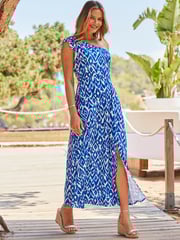 Sosandar Blue One Shoulder Maxi Dress - Image 2 of 5