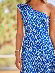 Sosandar Blue One Shoulder Maxi Dress - Image 4 of 5