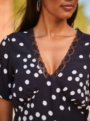 Sosandar White Lace Trim Fit & Flare Dress - Image 5 of 5