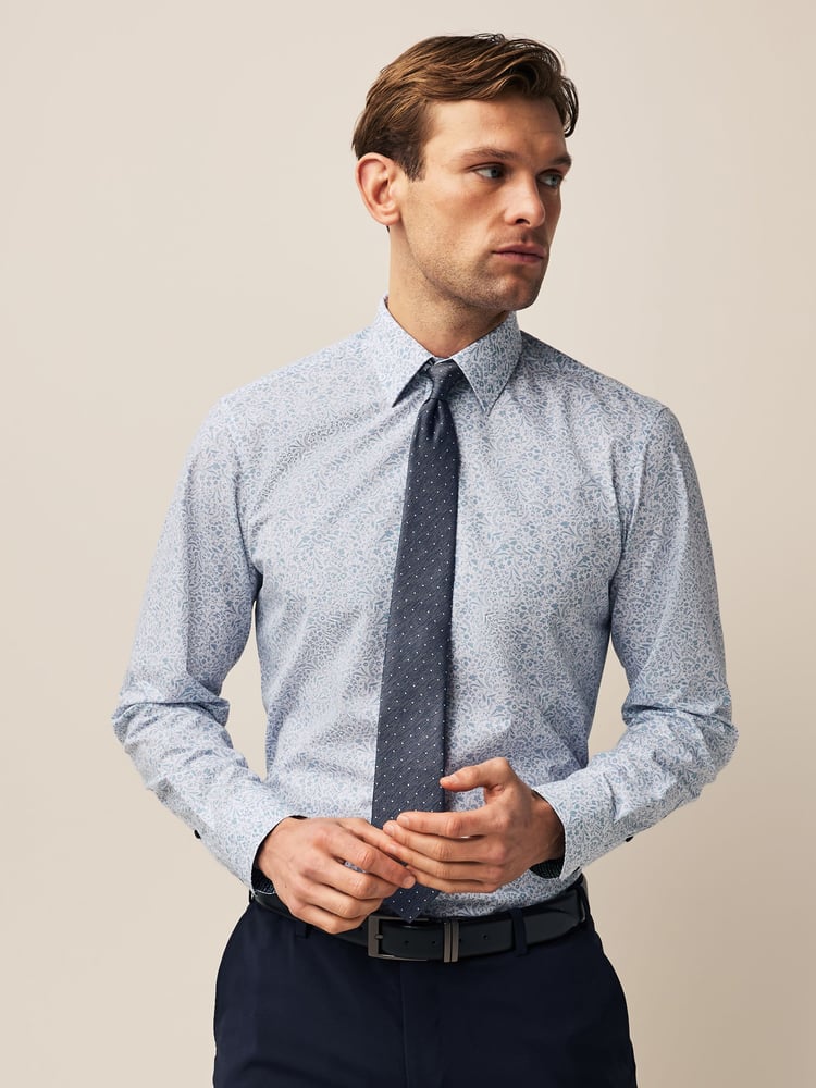 Blue Floral/Blue Textured Polka Dot Regular Fit Occasion Shirt And Tie Pack - Image 1 of 9