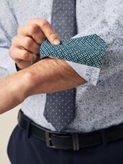 Blue Floral/Blue Textured Polka Dot Regular Fit Occasion Shirt And Tie Pack - Image 6 of 9