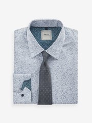 Blue Floral/Blue Textured Polka Dot Regular Fit Occasion Shirt And Tie Pack - Image 7 of 9