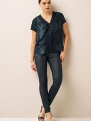 Grey Animal Printed Short Sleeve Lace Trim Top - Image 2 of 6