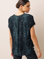 Grey Animal Printed Short Sleeve Lace Trim Top - Image 3 of 6