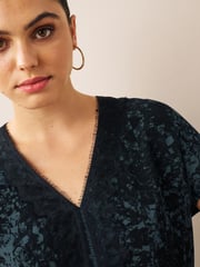 Grey Animal Printed Short Sleeve Lace Trim Top - Image 4 of 6