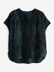 Grey Animal Printed Short Sleeve Lace Trim Top - Image 5 of 6