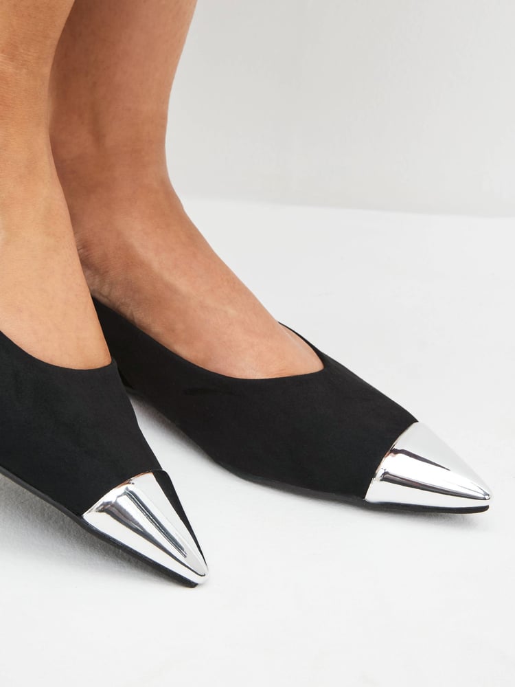 Black Forever Comfort® Metallic Toe Slingback Shoes - Image 1 of 8 Black Forever Comfort® Metallic Toe Slingback Shoes - Image 1 of 8