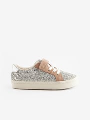Silver Glitter Wide Fit (G) Elastic Lace Trainers - Image 1 of 5
