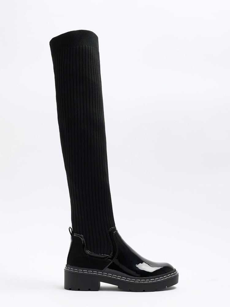River Island Black Knit High Leg Boots - Image 1 of 5