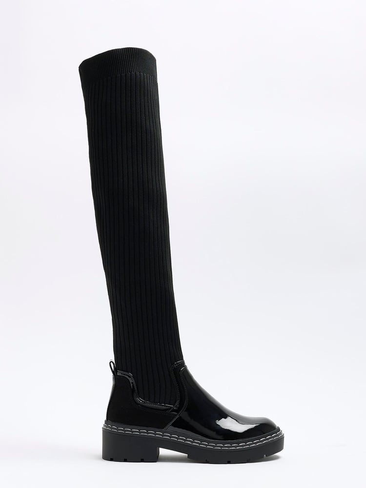 River Island Black Knit High Leg Boots - Image 2 of 5