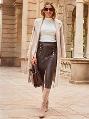 Sosandar Brown Pencil Skirt With Gold Hardwear And Centre Split - Image 4 of 5
