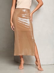 Lipsy Gold Sequin Column Midi Skirt - Image 1 of 4