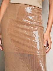 Lipsy Gold Sequin Column Midi Skirt - Image 3 of 4