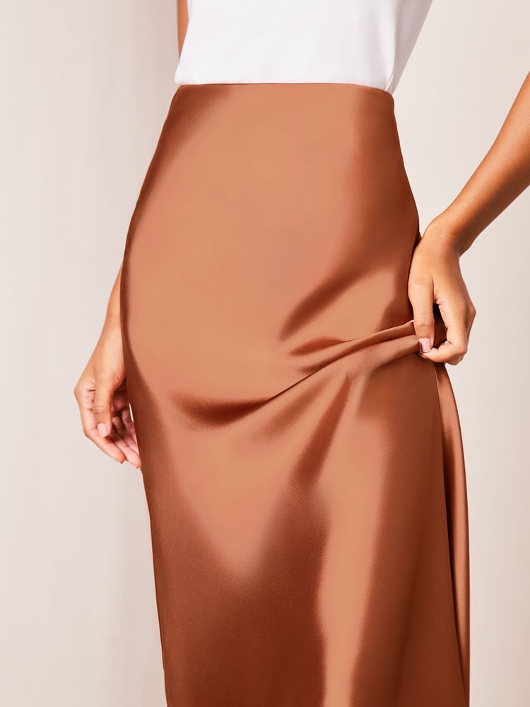 Lipsy Brown Satin Bias Cut Midi Skirt - Image 4 of 4 Lipsy Brown Satin Bias Cut Midi Skirt - Image 4 of 4