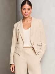 Lipsy Cream Fitted Single Button Tailored Blazer - Image 1 of 4