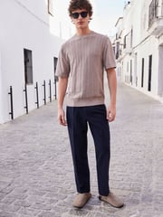 Navy Blue Relaxed Fit Seersucker Suit Trousers - Image 1 of 8