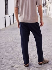 Navy Blue Relaxed Fit Seersucker Suit Trousers - Image 3 of 8