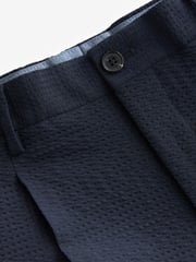 Navy Blue Relaxed Fit Seersucker Suit Trousers - Image 6 of 8