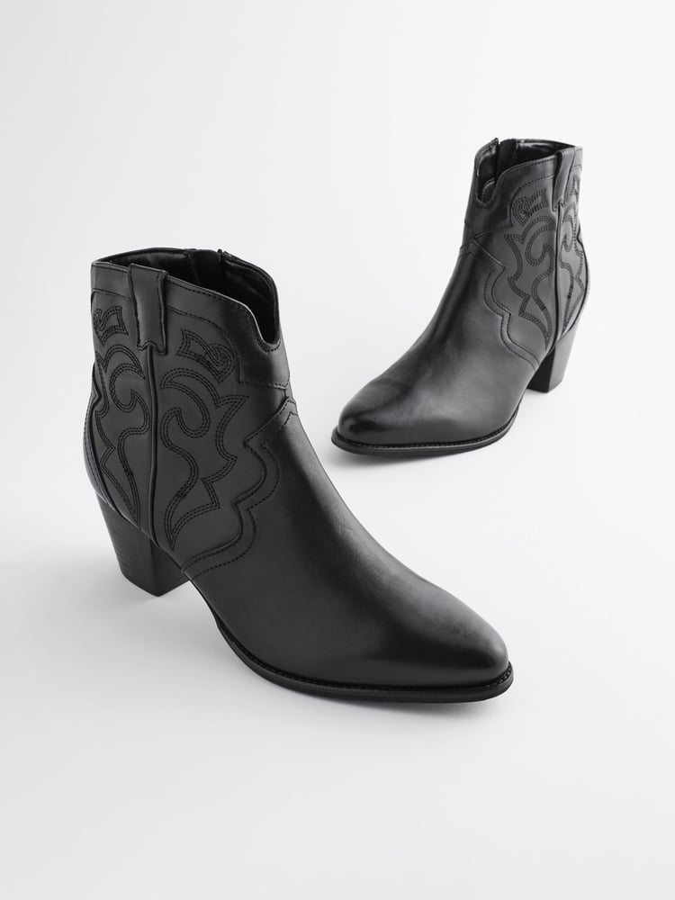 Black Regular/Wide Fit Forever Comfort® Stitched Detail Ankle Western/Cowboy Boots - Image 1 of 8