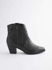 Black Regular/Wide Fit Forever Comfort® Stitched Detail Ankle Western/Cowboy Boots - Image 2 of 8