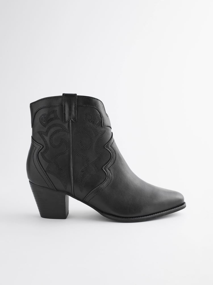 Black Regular/Wide Fit Forever Comfort® Stitched Detail Ankle Western/Cowboy Boots - Image 2 of 8