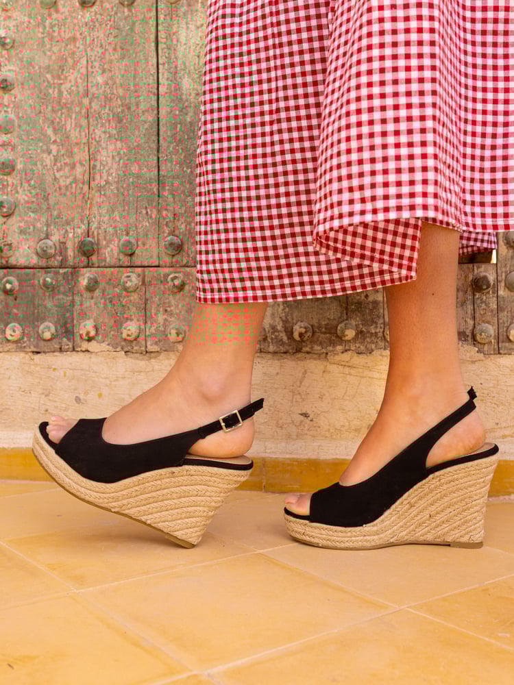 Novo Black Regular Fit Ocean Slingback Espadrille Wedge - Image 1 of 4