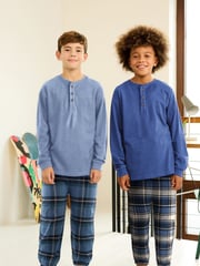 Blue Check Bottom 100% Cotton Pyjamas 2 Pack (3-16yrs) - Image 1 of 7