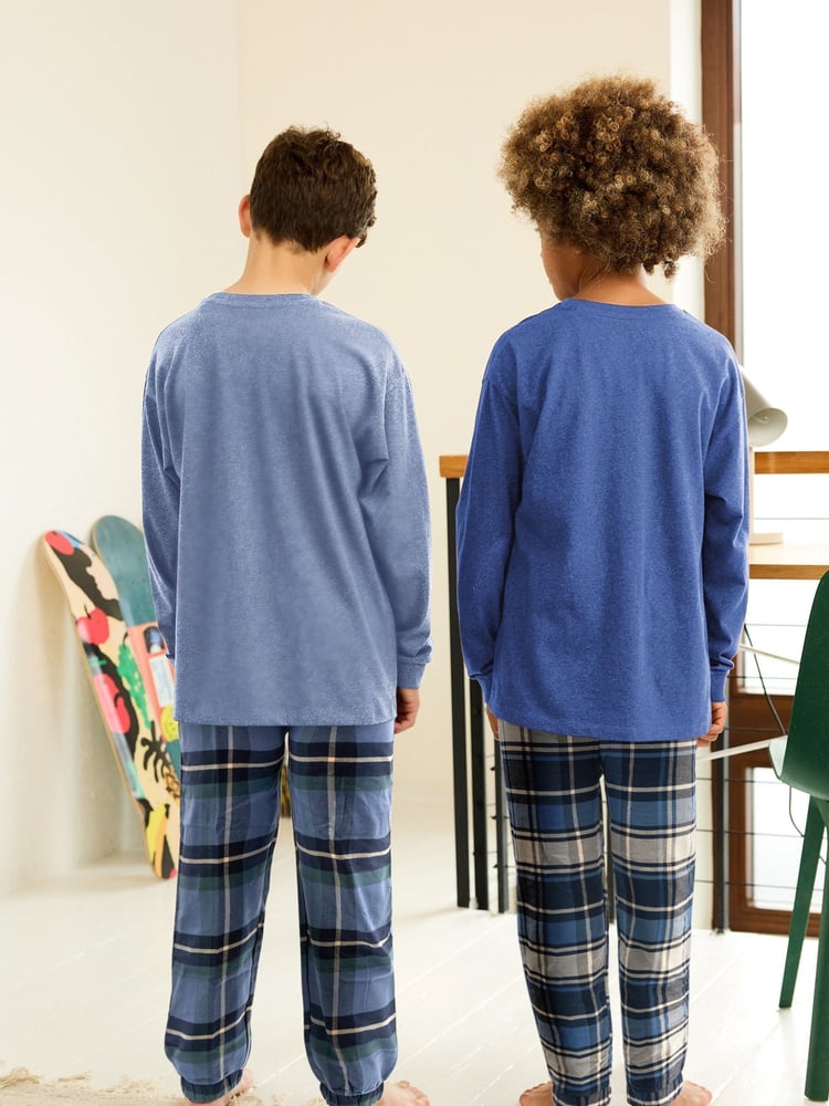 Blue Check Bottom 100% Cotton Pyjamas 2 Pack (3-16yrs) - Image 2 of 7