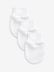 White 100% Cotton Baby Scratch Mitts 3 Pack - Image 1 of 2