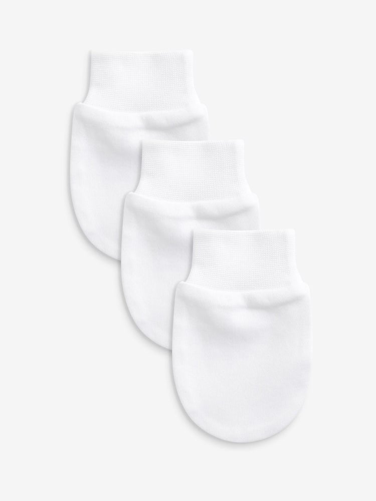 White 100% Cotton Baby Scratch Mitts 3 Pack - Image 1 of 2