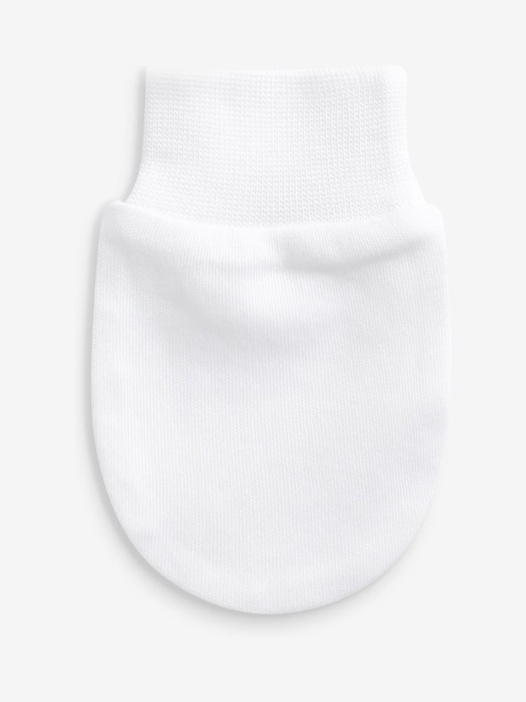 White 100% Cotton Baby Scratch Mitts 3 Pack - Image 2 of 2