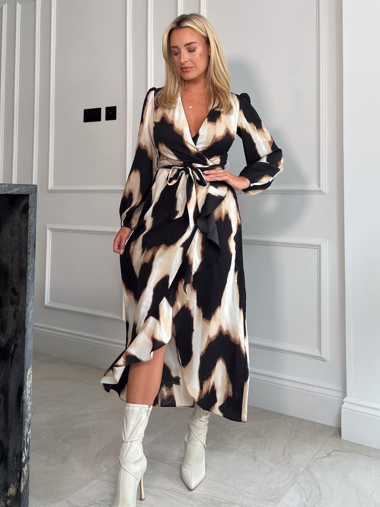 Girl In Mind Black Petite Erin Long Sleeve Split Hem Frill Detail Maxi Dress - Image 1 of 4