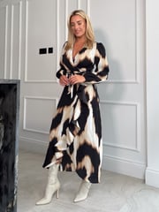 Girl In Mind Black Petite Erin Long Sleeve Split Hem Frill Detail Maxi Dress - Image 3 of 4