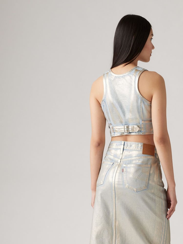 Levi's® Optical Illusion Silver Mona Denim Corset 100% Cotton Vest - Image 2 of 6