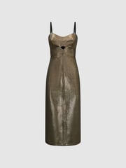 Reiss Gold Mina Metallic Bodycon Midi Dress - Image 2 of 4