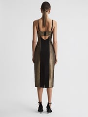 Reiss Gold Mina Metallic Bodycon Midi Dress - Image 4 of 4