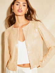 Lipsy Champagne Gold Sequin Cropped Jacket - Image 4 of 4