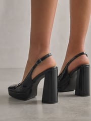 Black Patent Forever Comfort® Square Toe Platform Slingback Heel Shoes - Image 3 of 4