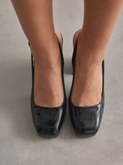 Black Patent Forever Comfort® Square Toe Platform Slingback Heel Shoes - Image 4 of 4