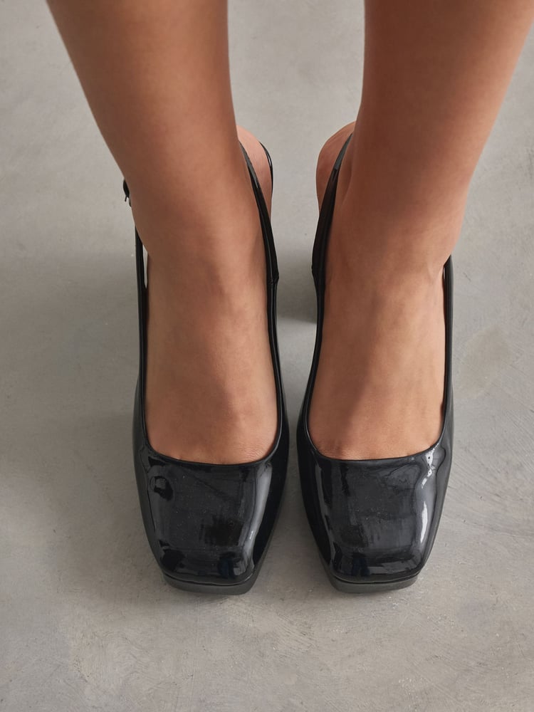 Black Patent Forever Comfort® Square Toe Platform Slingback Heel Shoes - Image 4 of 4
