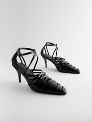Black Forever Comfort® Cage Closed Point Toe Strappy Heels - Image 1 of 5