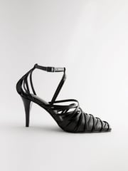 Black Forever Comfort® Cage Closed Point Toe Strappy Heels - Image 2 of 5