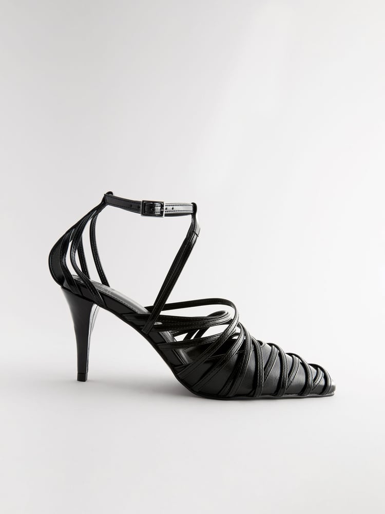 Black Forever Comfort® Cage Closed Point Toe Strappy Heels - Image 2 of 5