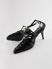 Black Forever Comfort® Cage Closed Point Toe Strappy Heels - Image 4 of 5