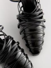 Black Forever Comfort® Cage Closed Point Toe Strappy Heels - Image 5 of 5