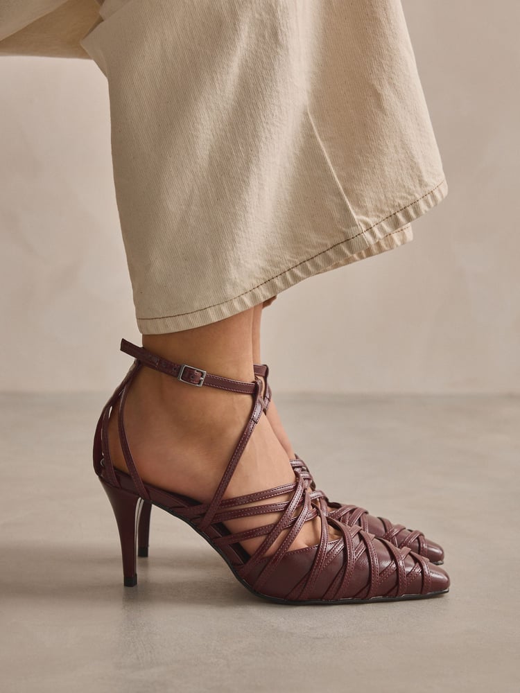 Burgundy Forever Comfort® Cage Closed Point Toe Strappy Heels - Image 1 of 9
